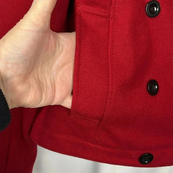 Old Navy Womens Jacket M Red Double Breasted Long Sleeve Epaulets Lined 70% Wool - Picture 7 of 13